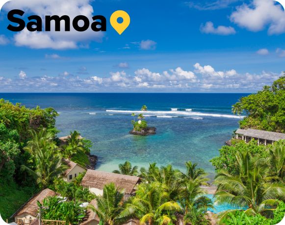 Beach huts on Lano beach Samoa South Pacific 